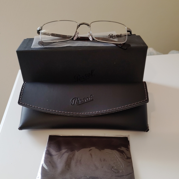 Persol Classic Rectangle Metal Frame Eyeglasses in Silver - Picture 6 of 8